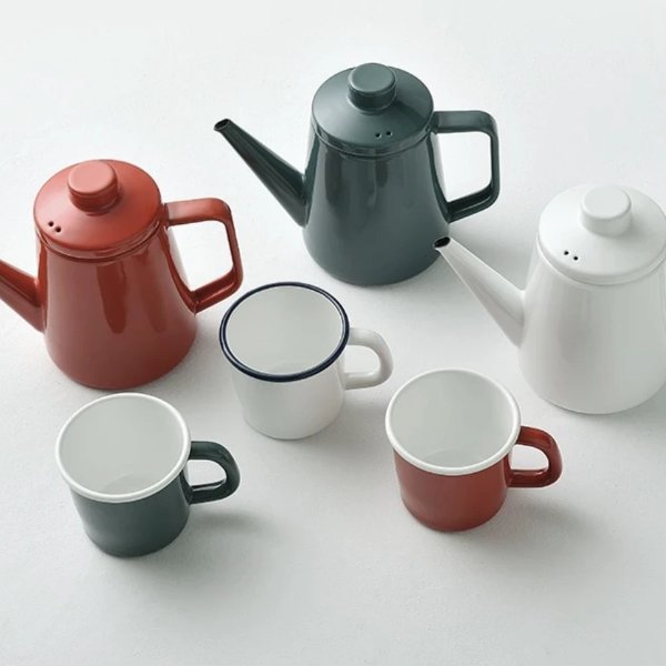 Japanese Enamel Tea Pot and Tea Cup 0.9QT - Multiple Color