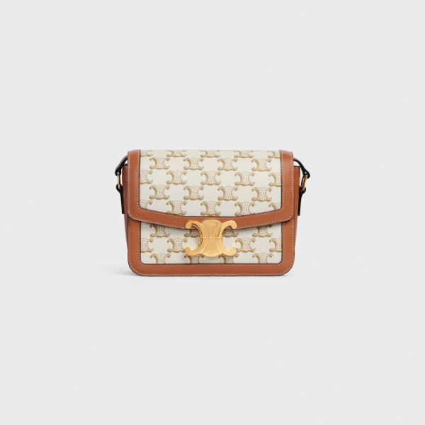 Teen Triomphe Bag in Triomphe Canvas and Calfskin - White