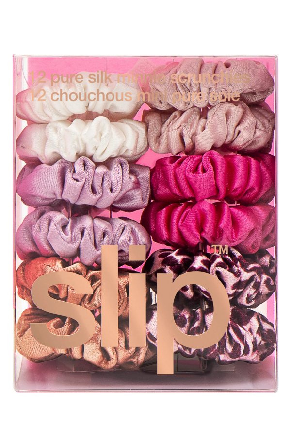 French Rose Pure Silk Assorted 12-Pack Mini Scrunchies