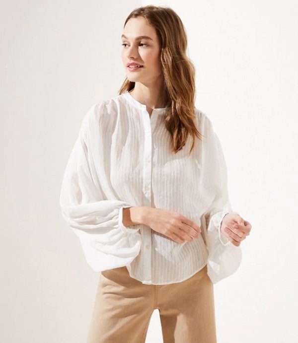 Striped Drop Shoulder Button Down Shirt | LOFT