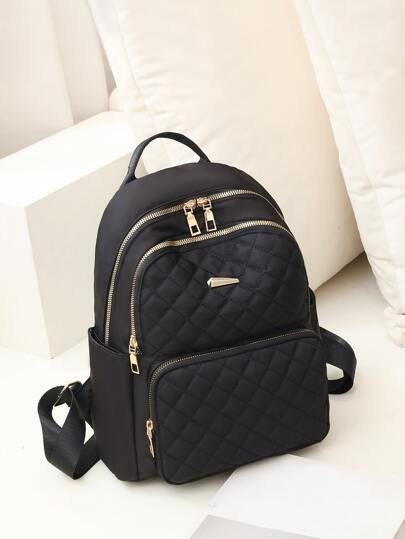 Quilted Metal Detail Functional Backpack