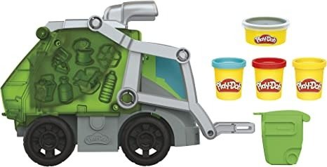 -Doh Wheels Dumpin' Fun 2-in-1 Garbage Truck Toy, with Stinky Scented Garbage Compound and 3 Additional Cans, Preschool Toys for 3 Year Old Boys and Girls and Up, Non-Toxic (Amazon Exclusive)