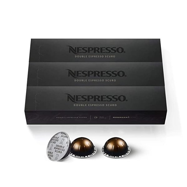 Capsules VertuoLine, Double Espresso Scuro, Dark Roast Espresso Coffee, 30 Count Coffee Pods, Brews 2.7 Ounce