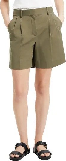 Pleated Stretch Cotton Shorts