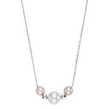 Freshwater Cultured 5.5-6mm and 8-8.5mm Pink and White Pearl 14kt White Gold Necklace