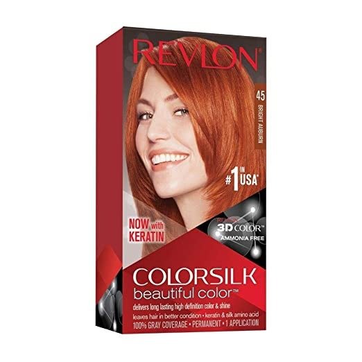 Colorsilk Beautiful Color, Permanent Hair Dye with Keratin, 100% Gray Coverage, Ammonia Free, 45 Bright Auburn