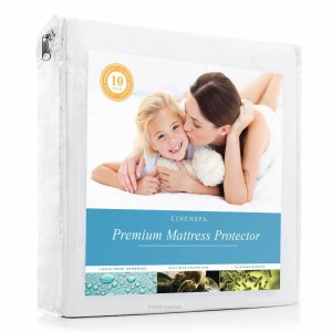 Today Only: LINENSPA Premium Smooth Fabric Mattress Protector - 100% Waterproof - Hypoallergenic - 10 Year Warranty - Vinyl Free