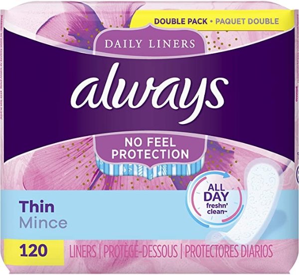 Thin Daily Liners, Regular Absorbency, 120 Count, Unscented, Wrapped