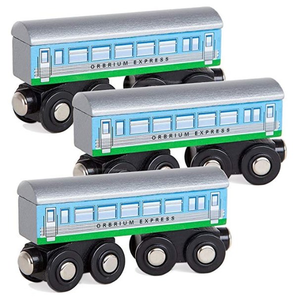 Toys 3 Pcs Large Wooden Railway Express Coach Cars, Fits Thomas, Brio, Chuggington