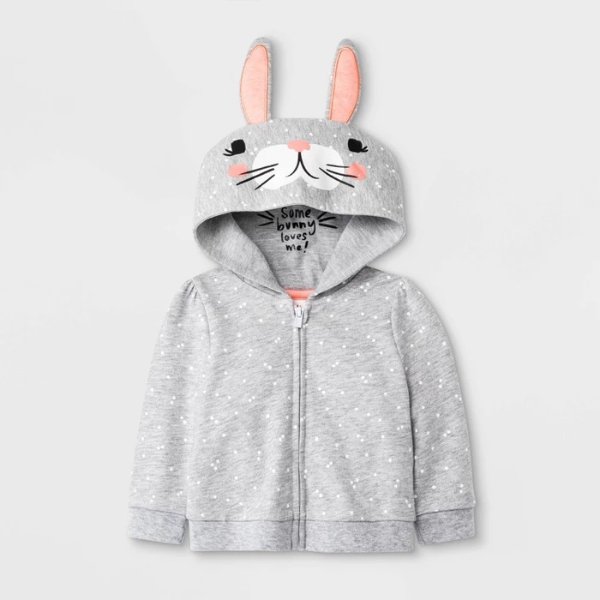 Baby Girls' Critter Polka Dots Bunny Hoodie Sweatshirt - Cat & Jack™ Gray