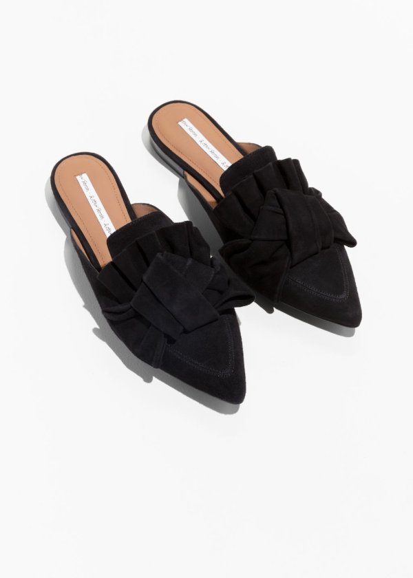Pleat Knot Suede Slip Ons