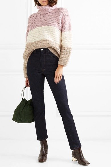 Convertible striped ribbed alpaca-blend sweater