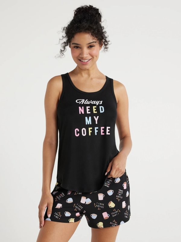 Women's Print Tank Top and Shorts Pajama Set, 2-Piece, Sizes S to 3X