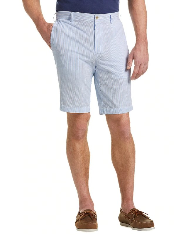 1905 Collection Tailored Fit Flat Front Stripe Oxford Shorts