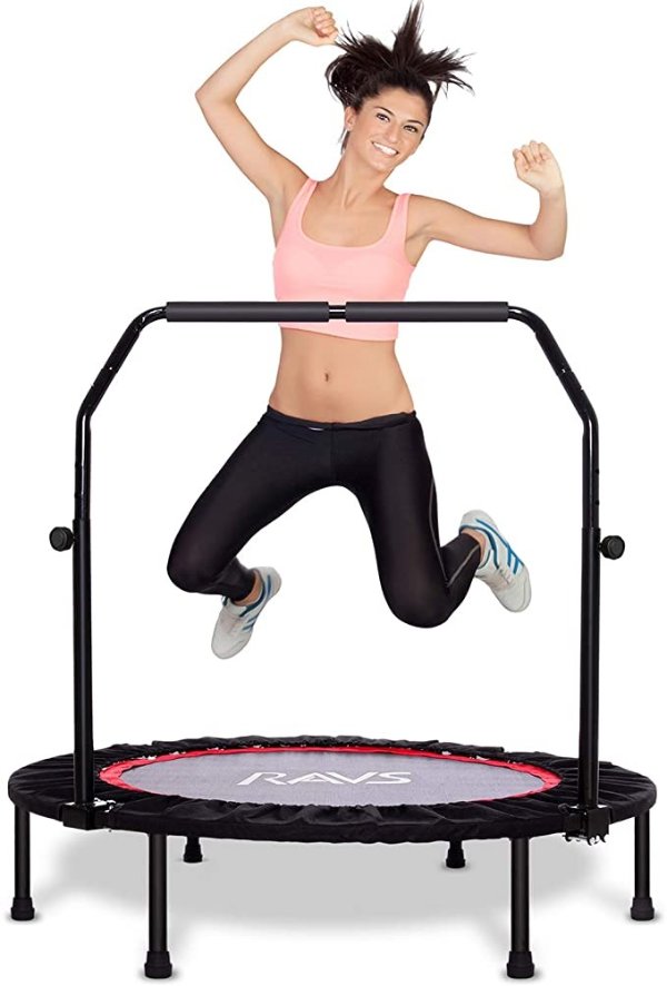 Ravs Mini Trampoline for Kids Adults, 40" Foldable Fitness Rebounder Kids Trampoline with 5 Levels Height Adjustable Handle, Exercise Trampoline Indoor Workout Max Load 350lbs