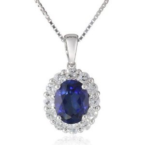 Sterling Silver Created Blue Sapphire and Created White Sapphire Pendant Necklace, 18