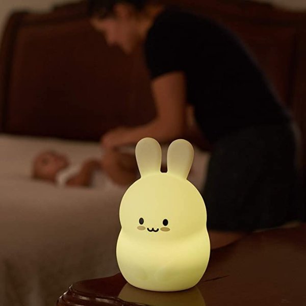 LumiPet Bunny Kids Night Light, Huggable Nursery Light for Baby and Toddler, Silicone LED Lamp, USB Rechargeable Battery, 9 Available Colors
