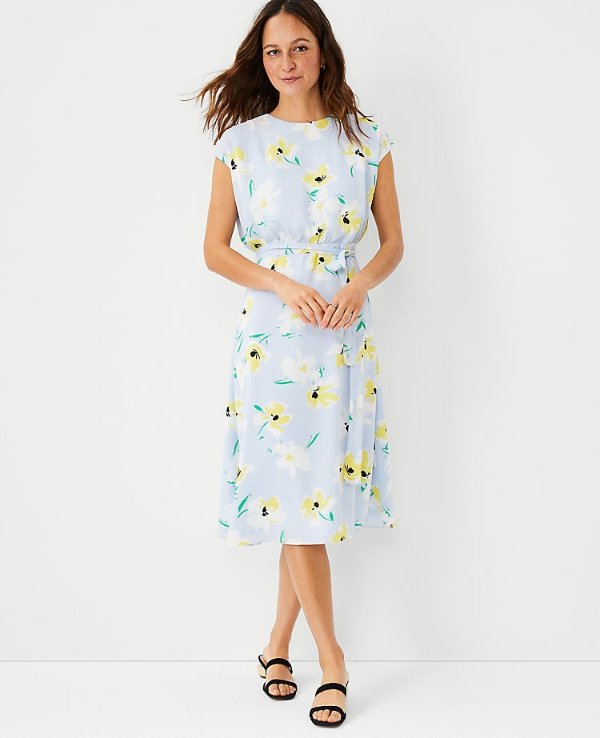 Floral Tie Waist Flare Dress | Ann Taylor