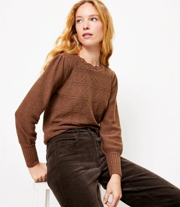 Shimmer Pointelle Sweater | LOFT