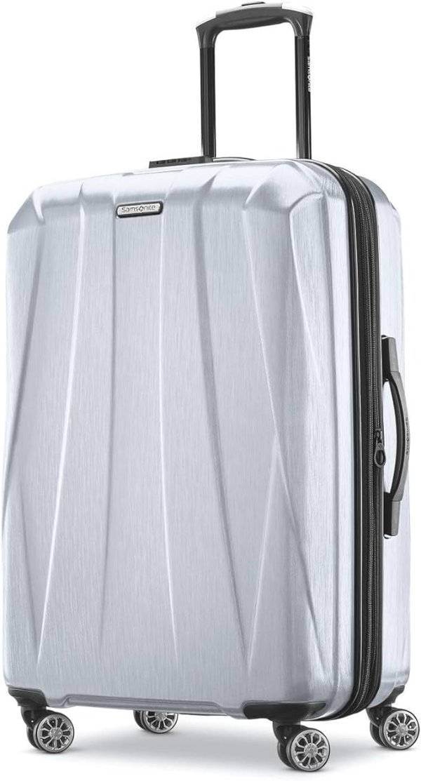 Centric 2 Hardside Expandable Luggage with Spinner Wheels, Silver, Checked-Medium 24-Inch