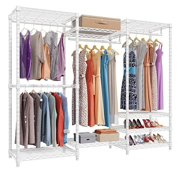 V5 Portable Closet Wardrobe Heavy Duty Clothes Rack Freestanding Metal Clothing Rack, White
