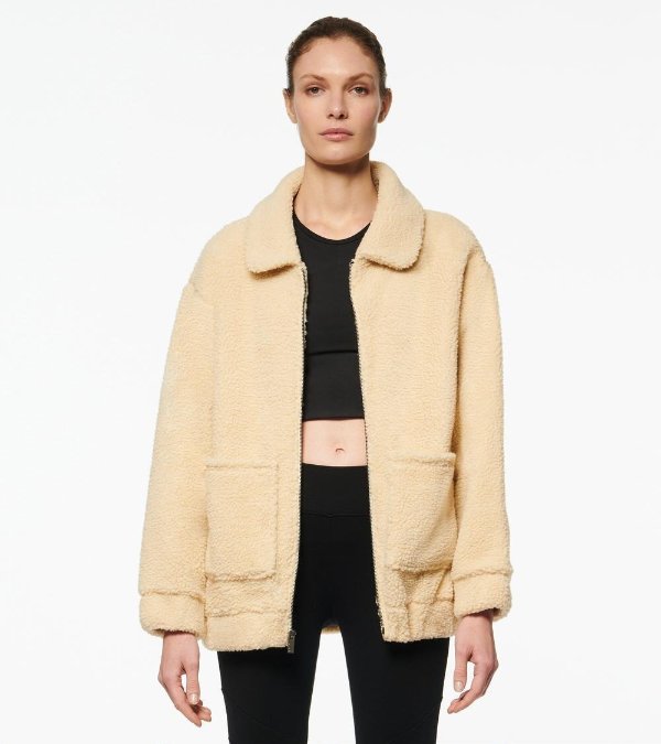 ABBY FAUX SHERPA COLLARED LONG JACKET