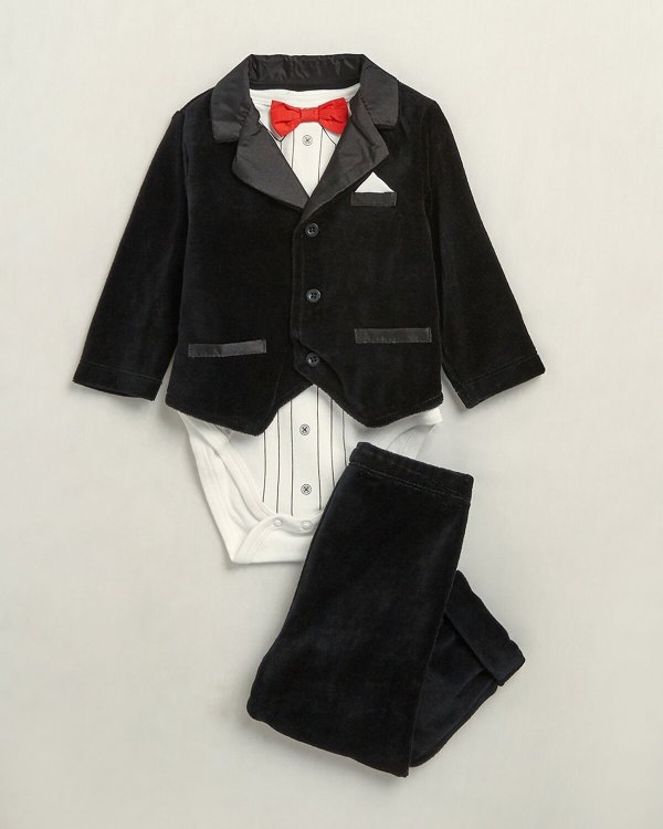 (Newborn Boys) 3-Piece Velour Tuxedo Jacket & Pants Set
