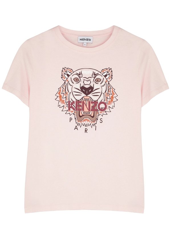 Light pink tiger-print cotton T-shirt