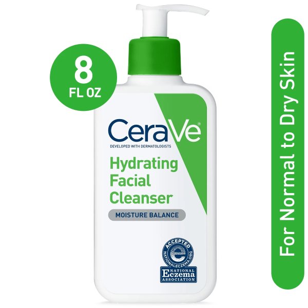Hydrating Facial Cleanser, Face Wash with Hyaluronic Acid for Normal to Dry Skin, 8 fl oz