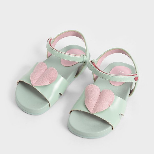 Light Green Girls' Heart-Motif Ankle Strap Sandals | CHARLES & KEITH