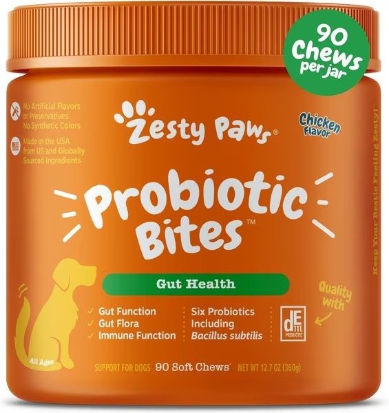 Zesty Paws Probiotic Bites Chicken Flavored Soft Chews Gut Flora & Digestive Supplement for Dogs