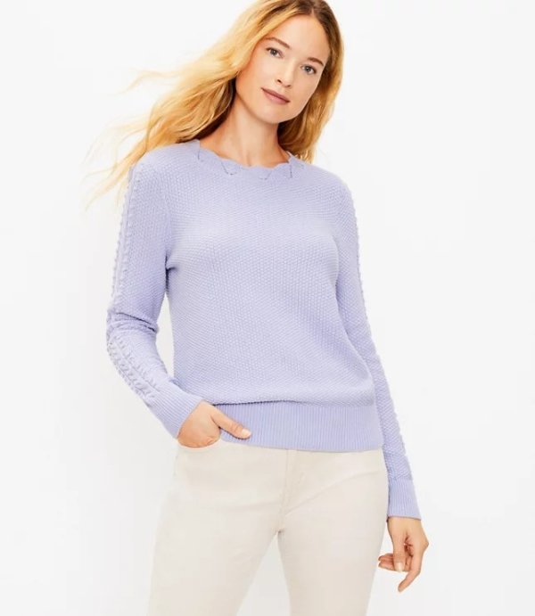 Scalloped Bobble Sleeve Sweater | LOFT