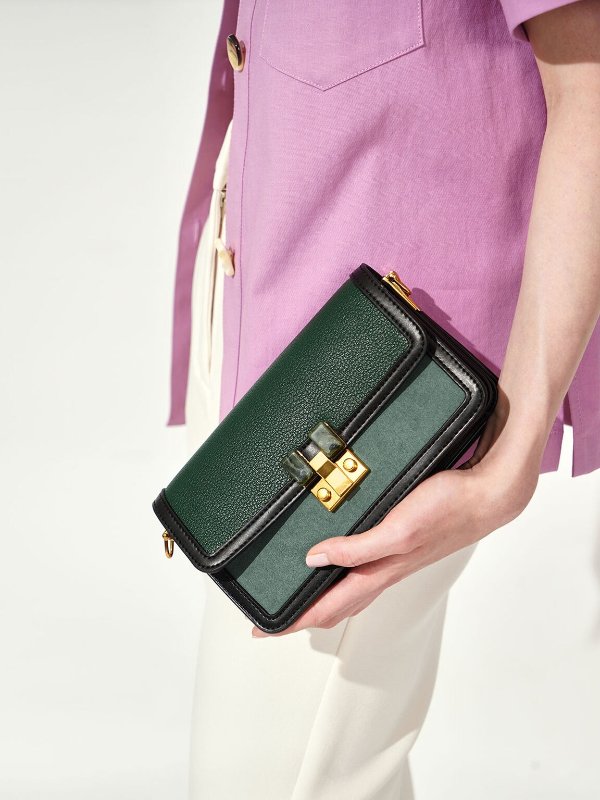 Green Stone-Embellished Clutch | CHARLES &amp; KEITH
