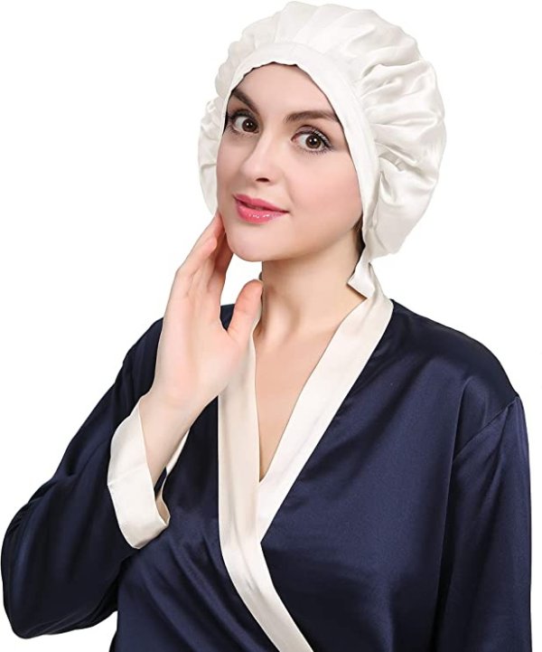 Silk Sleep Cap for Women Traceless Half Black Elastic 100 Real Mulberry Silk 19 Momme Flat Cap Sleeping for Hair