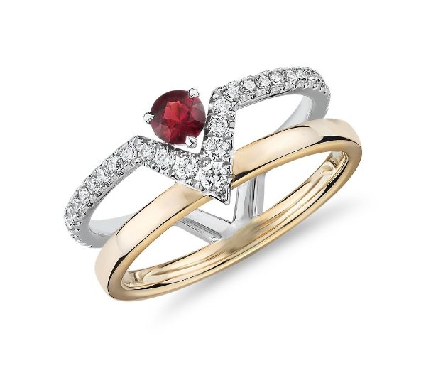 Geometric Double Band Ruby and Diamond Ring in 18k White and Rose Gold (3.5mm) | Blue Nile
