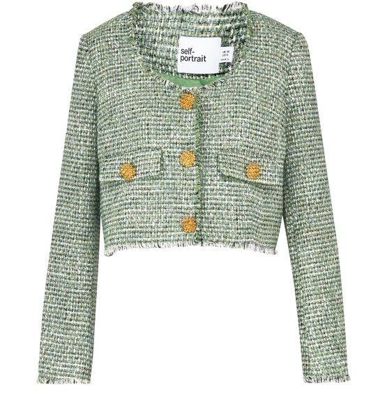 Green Boucle Cropped Jacket