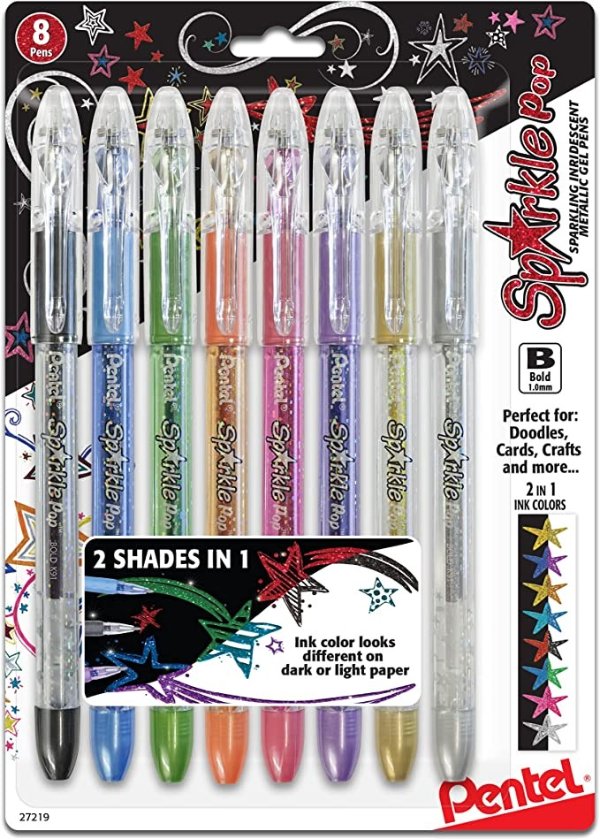 Sparkle Pop Metallic Gel Pen, 1.0mm Bold Line, Assorted Colors, Pack of 8 (K91BP8M)
