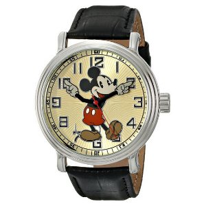  Men's 56109 "Vintage Mickey Mouse" Watch with Black Leather Band