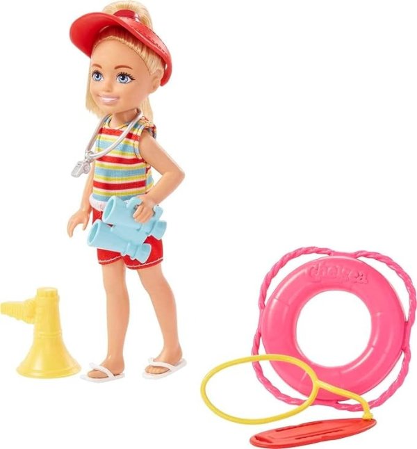 Chelsea Can Be Doll & Playset, Blonde Lifeguard Small Doll with Removable Outfit & 6 Career Accessories