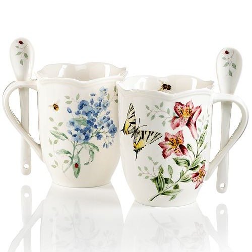Butterfly Meadow Set of 2 Cocoa Mugs with Spoons