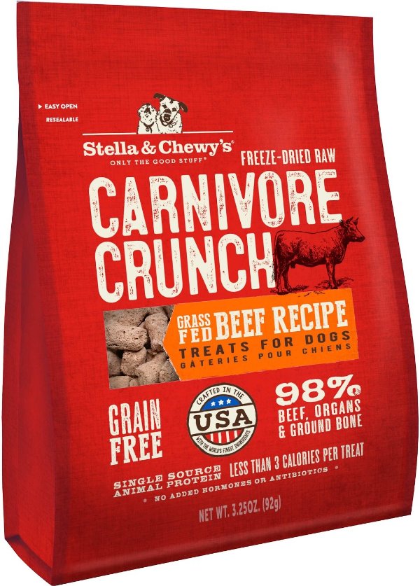 Carnivore Crunch Grass-Fed Beef Recipe Freeze-Dried Raw Dog Treats, 3.25-oz bag - Chewy.com