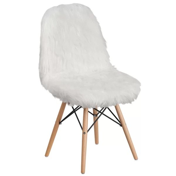 原木色与白色细绒坐垫拼接椅子