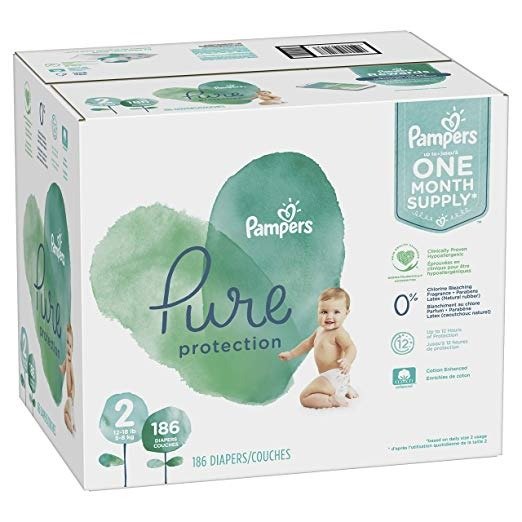 Size 2, 186 Count - Pampers Pure Disposable Baby Diapers, Hypoallergenic and Fragrance Free Protection, ONE Month Supply