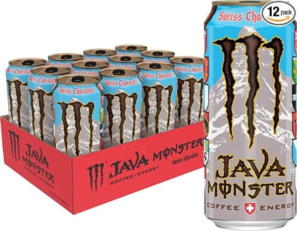 Java Monster Swiss Chocolate, Coffee + Energy Drink, 15 Ounce (Pack of 12)