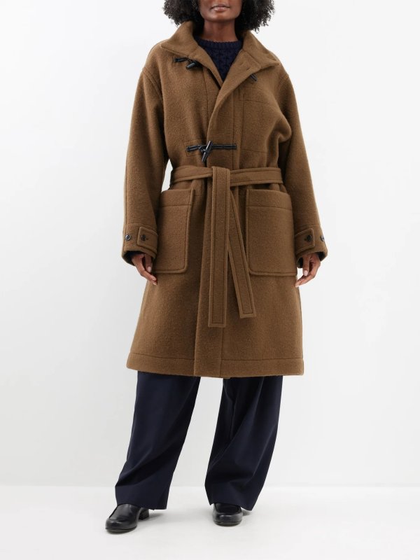 Bathrobe belted wool duffle coat