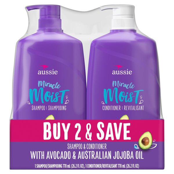 For Dry Hair - Aussie Paraben-Free Miracle Moist Shampoo and Conditioner Bundle Pack