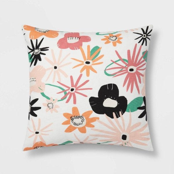 Daisy Printed Cotton Square Throw Pillow 