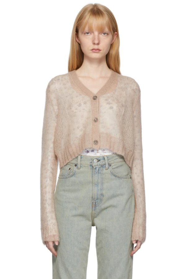 Beige Mohair Cropped Cardigan