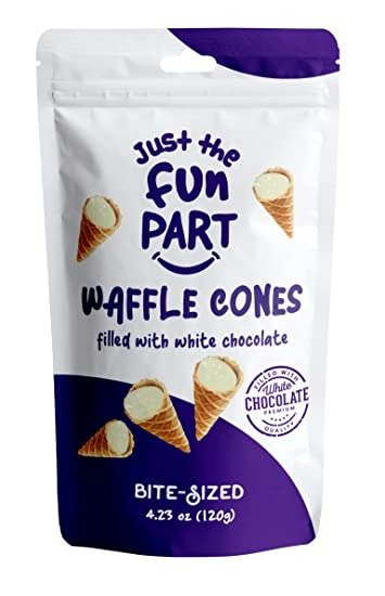 - Bite-Size Crispy Mini Waffle Cones, Filled With Premium Belgian White Chocolate, Great For Snacks, Desserts, Grab & Go, 4.23oz
