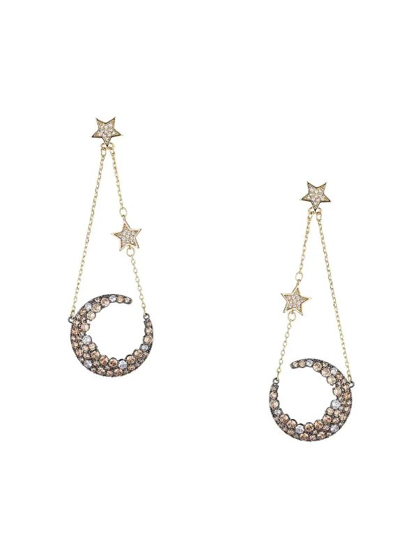 Luxe Collection 18K Goldplated & Cubic Zirconia Moon & Stars Dangle Earrings